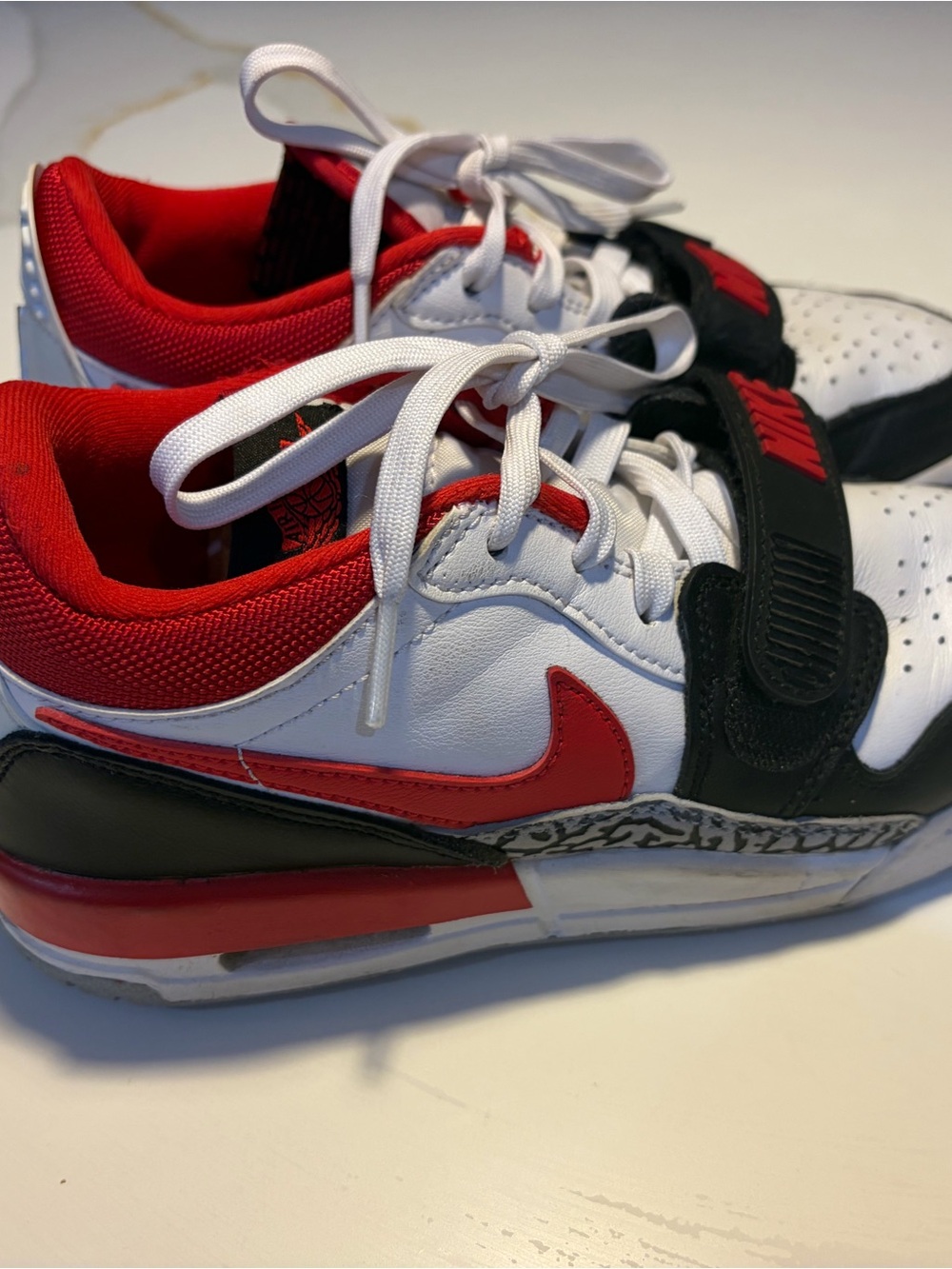 Nike  Kids' White & Red Low-Top Sneakers with Black Accents